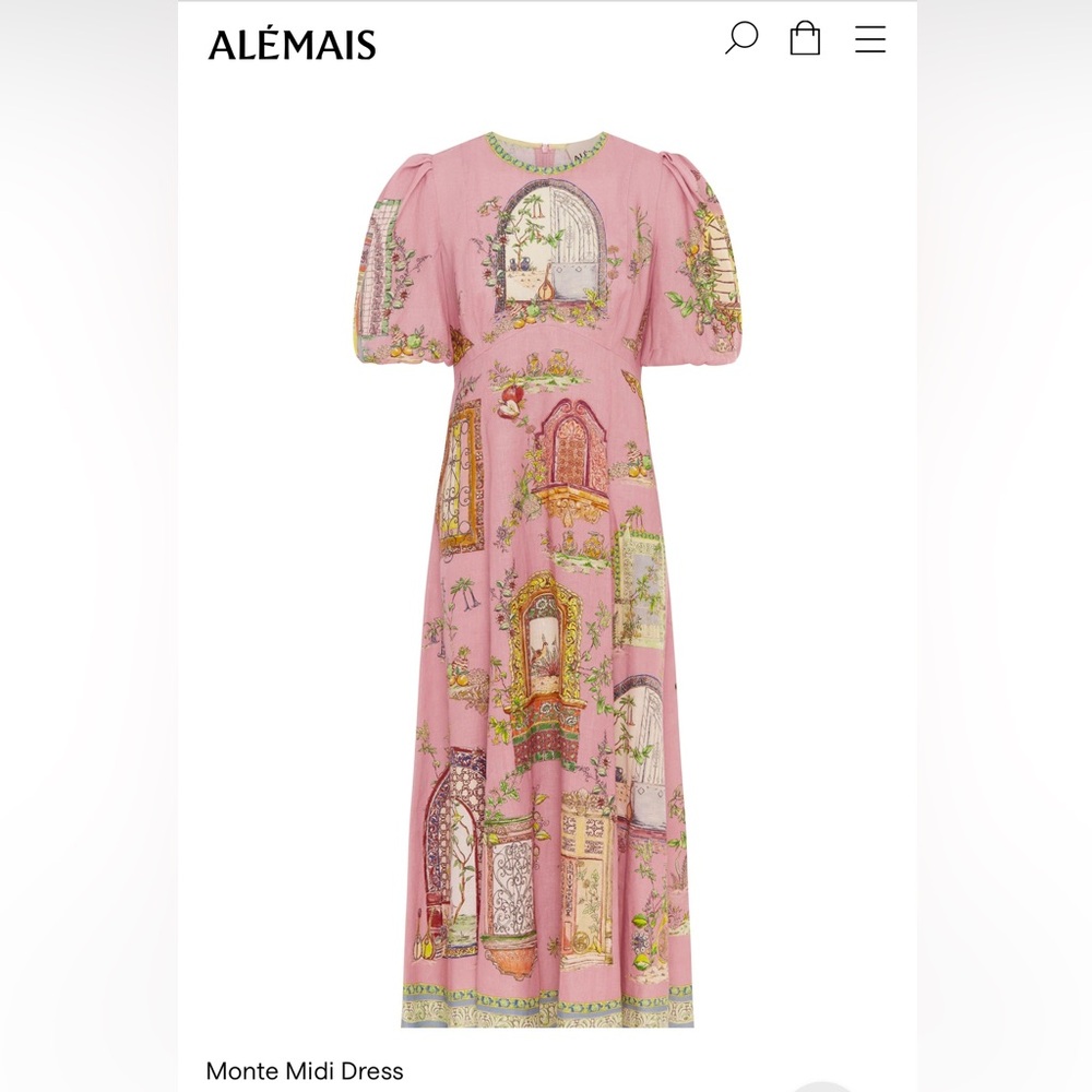 Alemais Pink Puff Sleeve Midi Dress